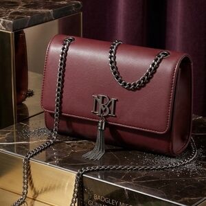 BADGLEY MISCHKA Elegant Wine, GUN METAL FRINGE  CROSSBODY NWT
